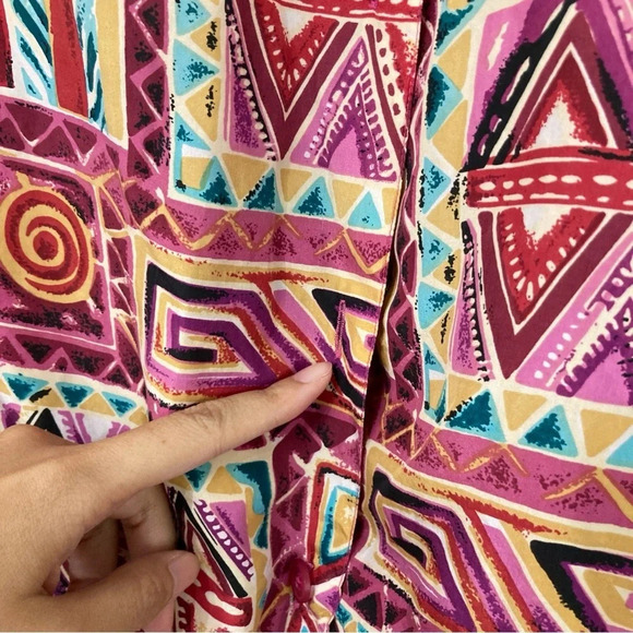 Vintage Melrose Abstract Print Geometric 100% Silk Short Sleeve Button Down 2X - Picture 9 of 9